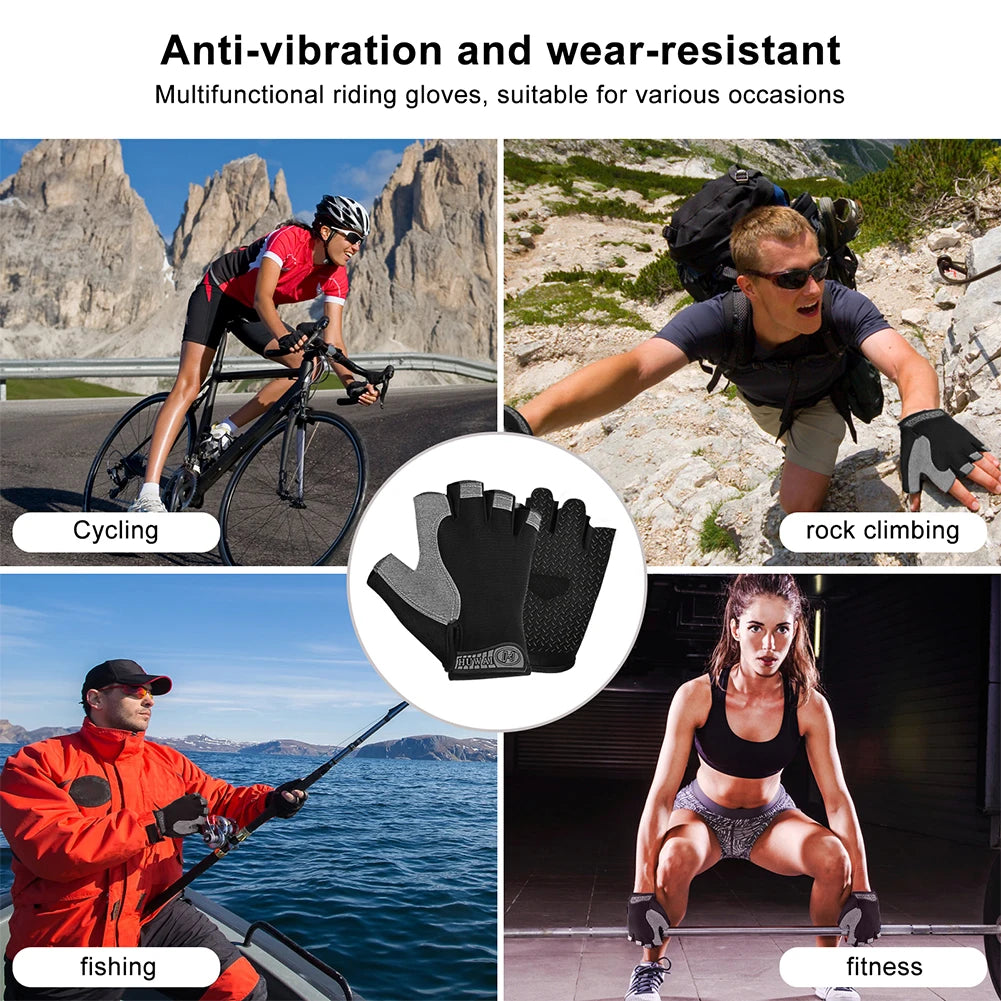 6710 a10-09 Un par Guantes de medio dedo antideslizantes, antisudor, gimnasio, Fitness, pesca, ciclismo