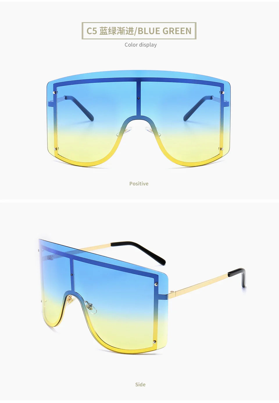 10489 1l-390 lentes de sol con degradado azul y amarillo, curvadas