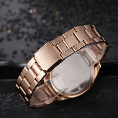 9800 b01-03 Reloj de acero inoxidable con diamantes de imitación para Mujer, a la moda