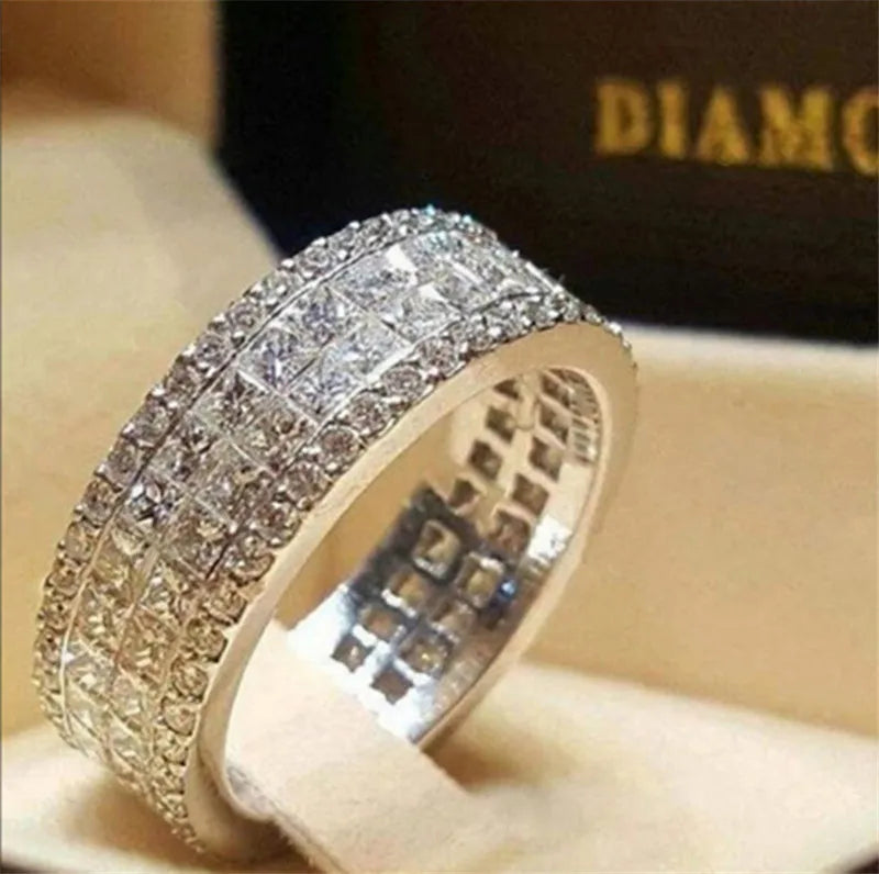 6240 1b-029 Anillos de cristal de cuatro filas simples para mujer, joyería de boda para fiesta de compromiso, accesorios de mano para mujer