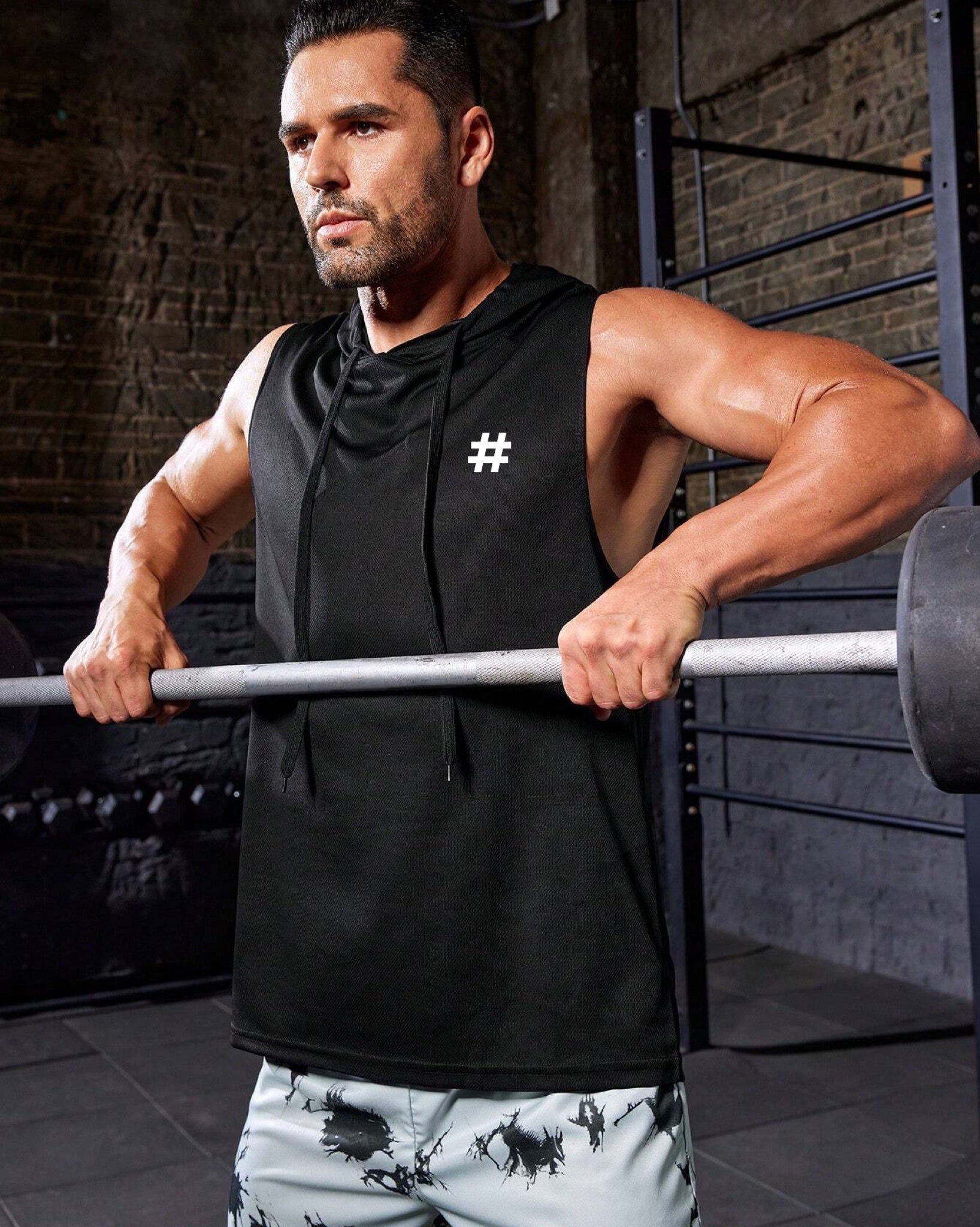 5441 1a-032 Top tank deportivo unicolor con cordón con capucha