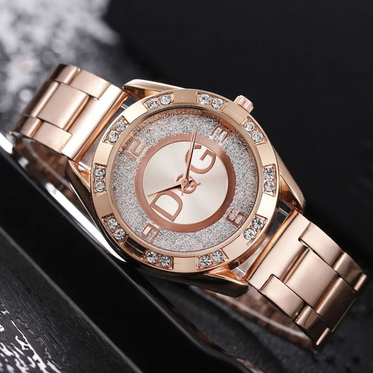 9800 b01-03 Reloj de acero inoxidable con diamantes de imitación para Mujer, a la moda