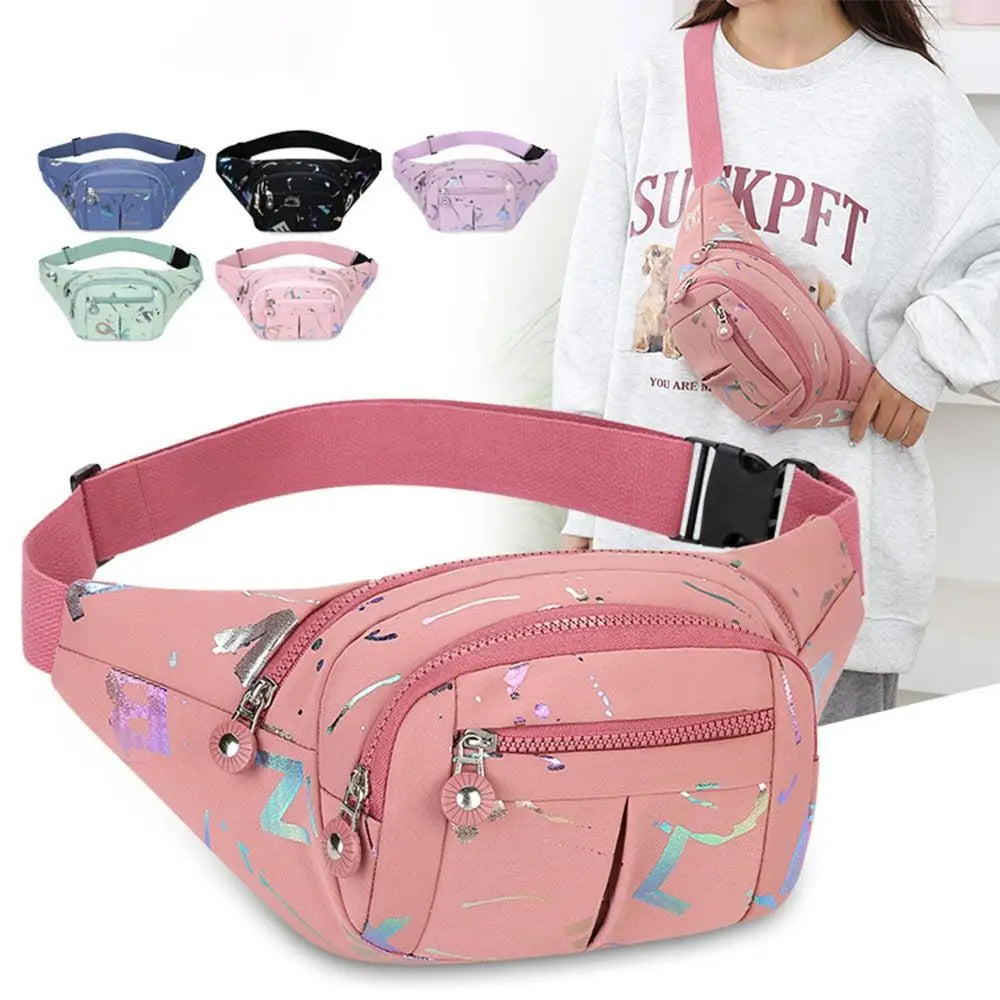 11298 2c-01-02 Riñonera con estampado de letras para mujer, bolso de cintura multifuncional