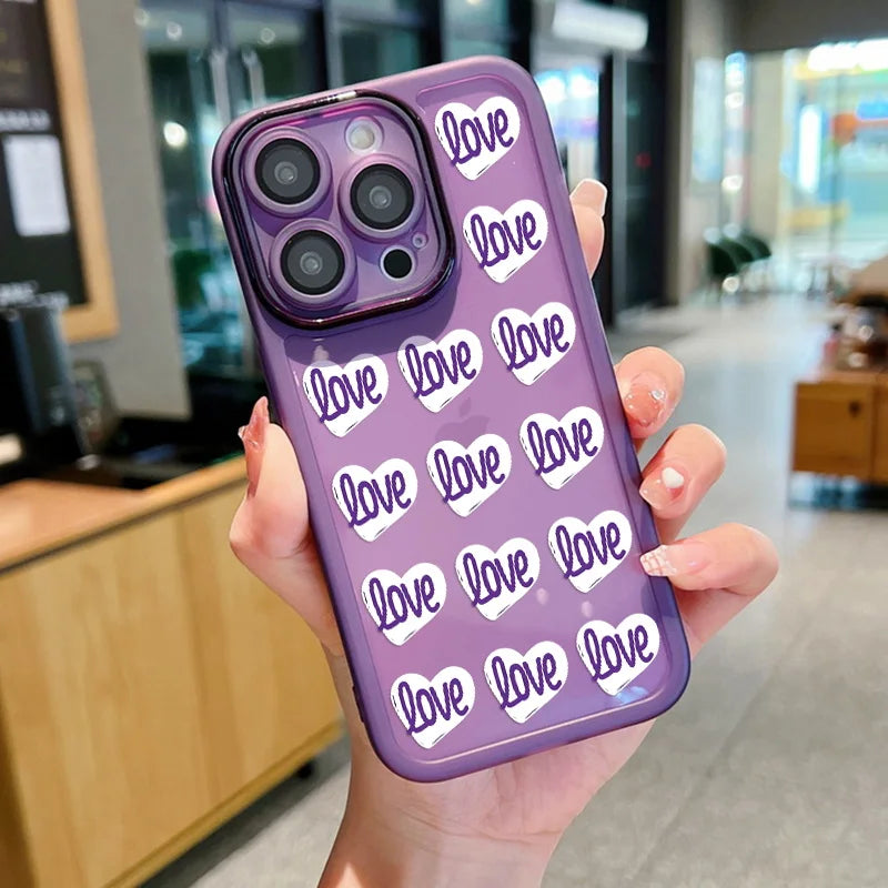 11297 2t-014 Funda de teléfono de pareja transparente de corazón de amor para iPhone