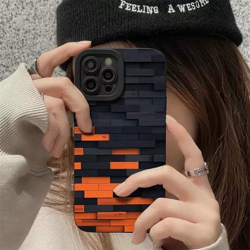 3540 2t-014 Funda de teléfono de retales naranja y negro