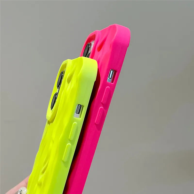 9130 2t-014 Funda de teléfono con patrón de pliegues esmerilado 3D amarillo fluorescente para iPhone