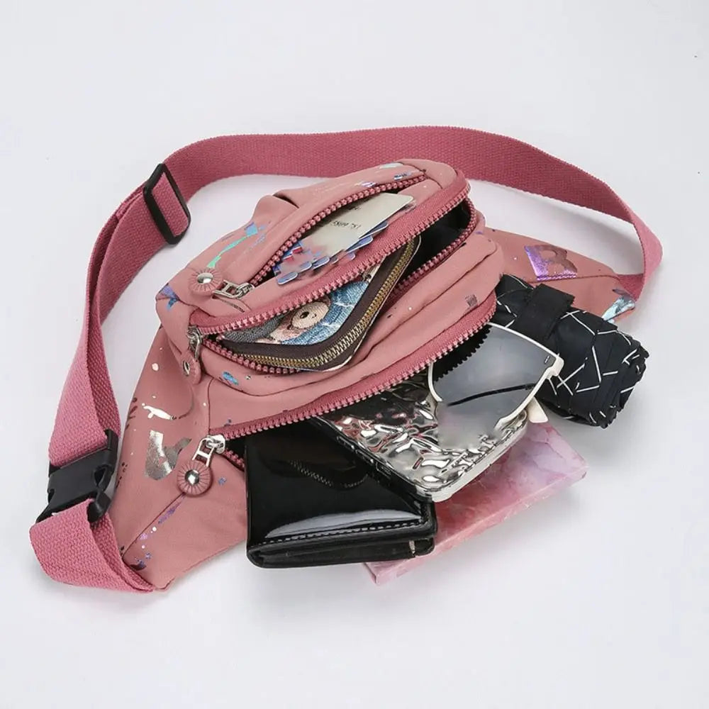 11298 1t-002 Riñonera con estampado de letras para mujer, bolso de cintura multifuncional