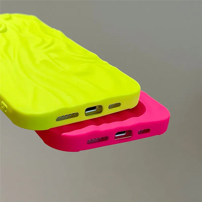 9130 2t-014 Funda de teléfono con patrón de pliegues esmerilado 3D amarillo fluorescente para iPhone