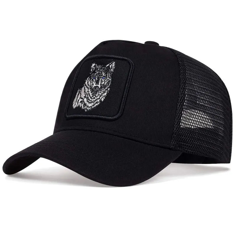 11374 1a-140 Gorras de béisbol con bordado de lobo negro para hombre y mujer