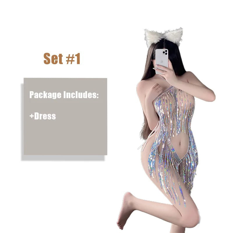 14096 1a-022 Vestido ahuecado con lentejuelas 1 Pza