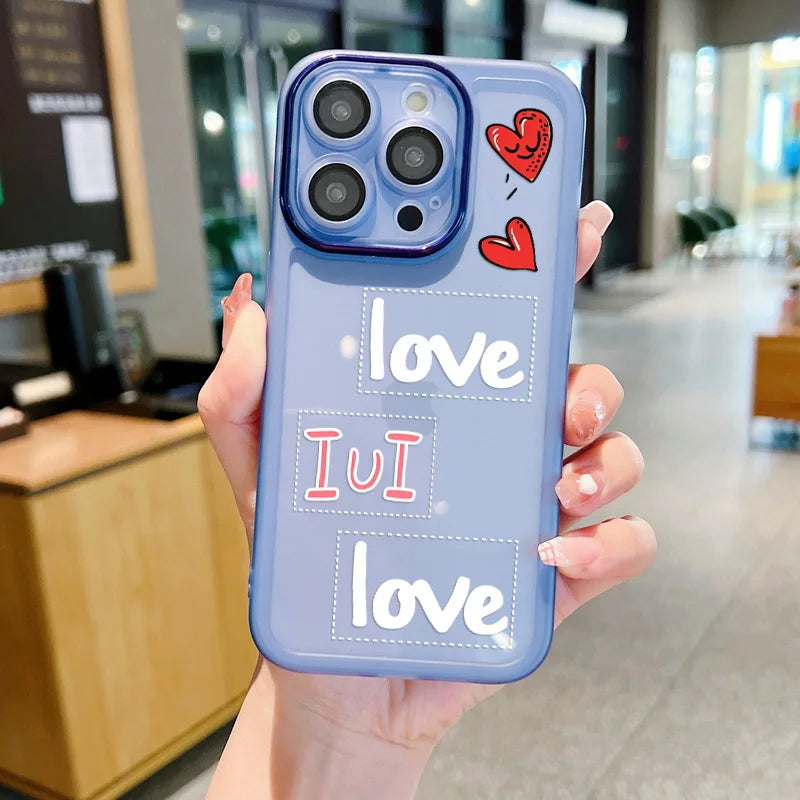 11297 2t-014 Funda de teléfono de pareja transparente de corazón de amor para iPhone
