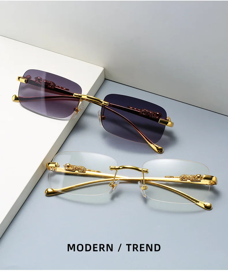 10648 1l-393 lentes de sol con cabeza de leopardo de Metal Vintage