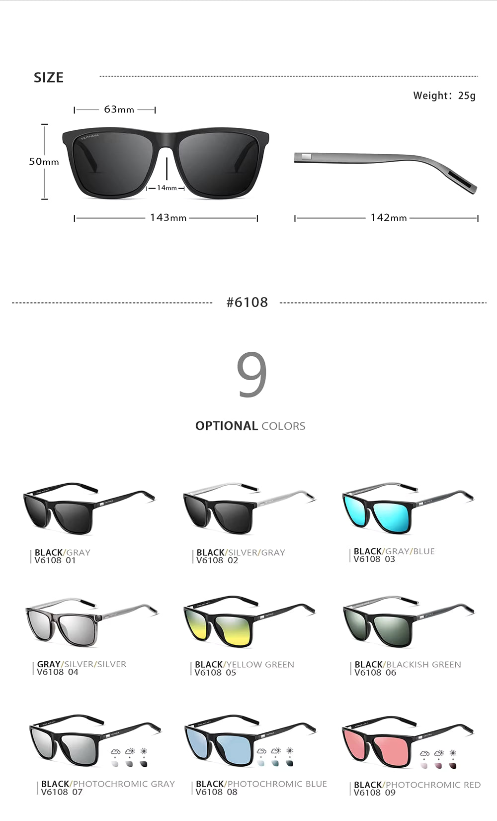 19956 1L-398 Gafas de sol Unisex Retro de aluminio