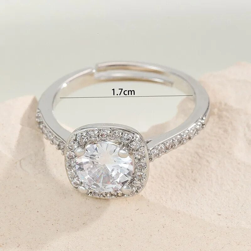 5236 b01-16 Anillo de circón cuadrado brillante ajustable