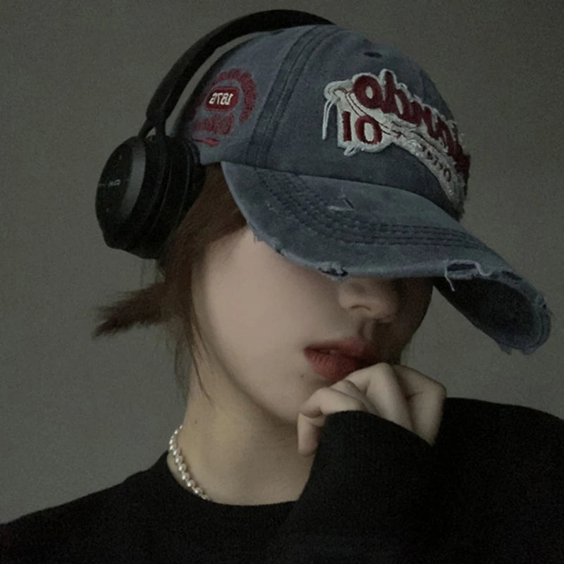 11380 1c-027 Sombrero de béisbol con agujeros para hombre y mujer, gorra de béisbol con visera de algodón lavado Retro