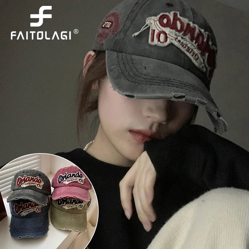 11380 1c-027 Sombrero de béisbol con agujeros para hombre y mujer, gorra de béisbol con visera de algodón lavado Retro