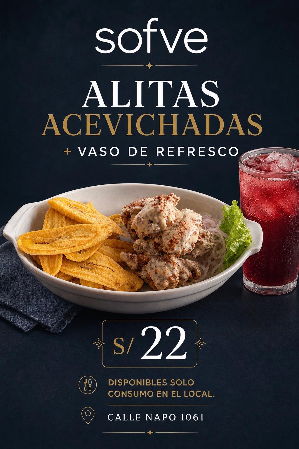 Promo Lluviosa 1 Alitas Acevichada + 1 Vaso de Refresco (Aplica solo consumo en el local)