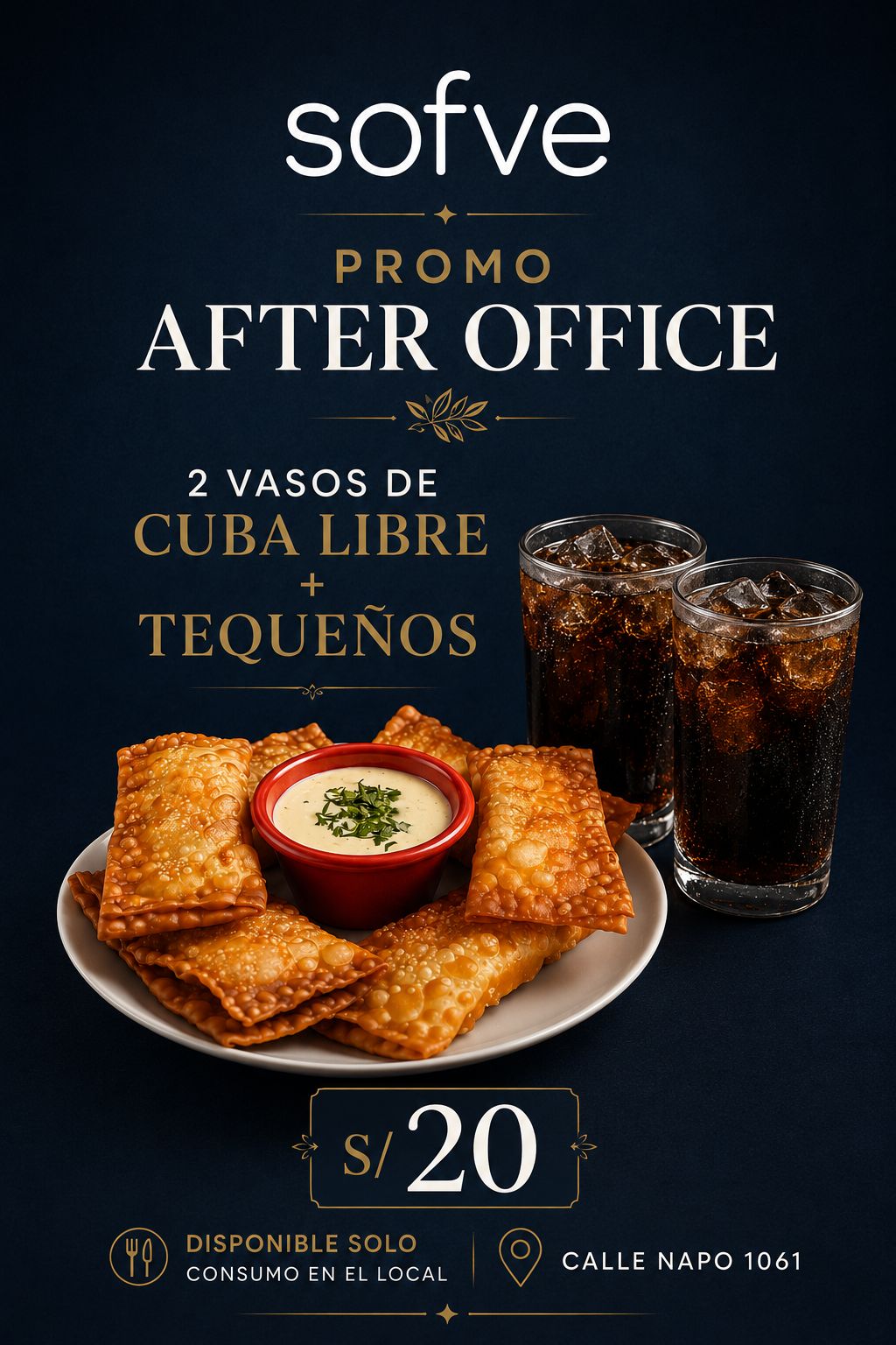 Promo After Office 2 Vaso Cuba Libre + Tequeños (Aplica solo consumo en el local)