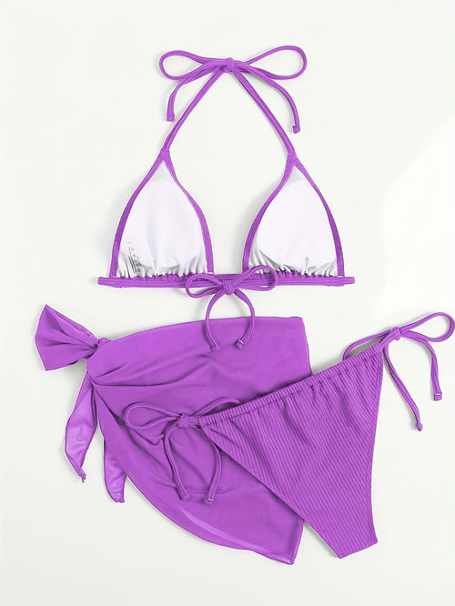 19459 1t-002 Conjunto Bikini Morado 3 Pzas