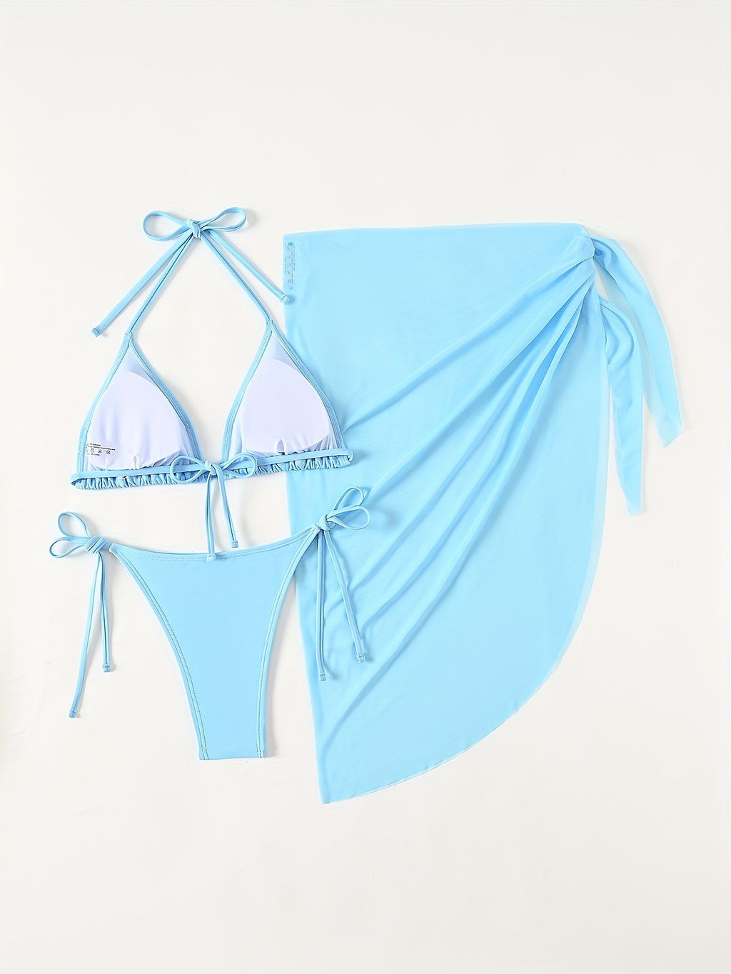 19473 1a-038 Conjunto Bikini Celeste 3 Pzas