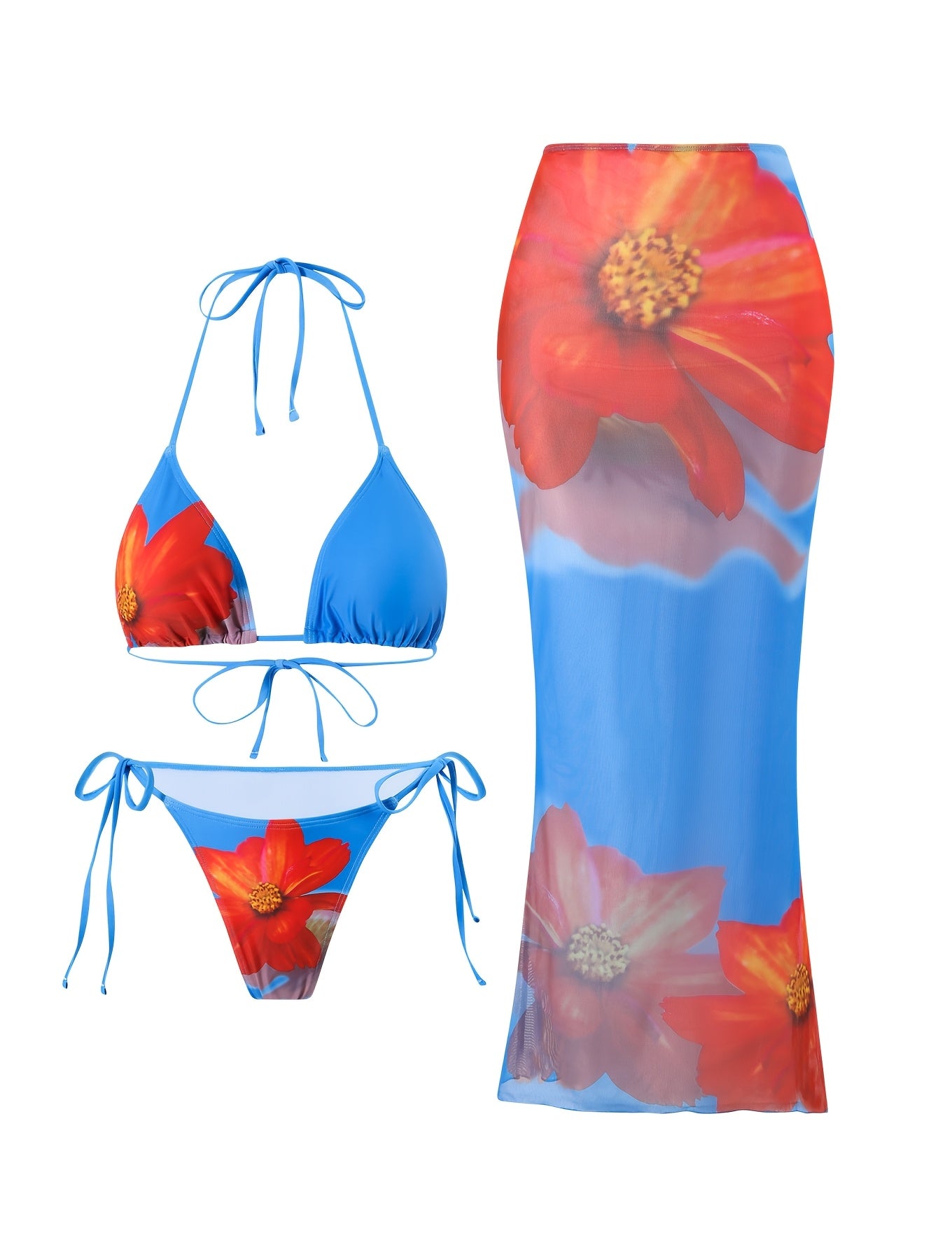 19580 1a-110 Conjunto Bikini Floral 3 Pzas