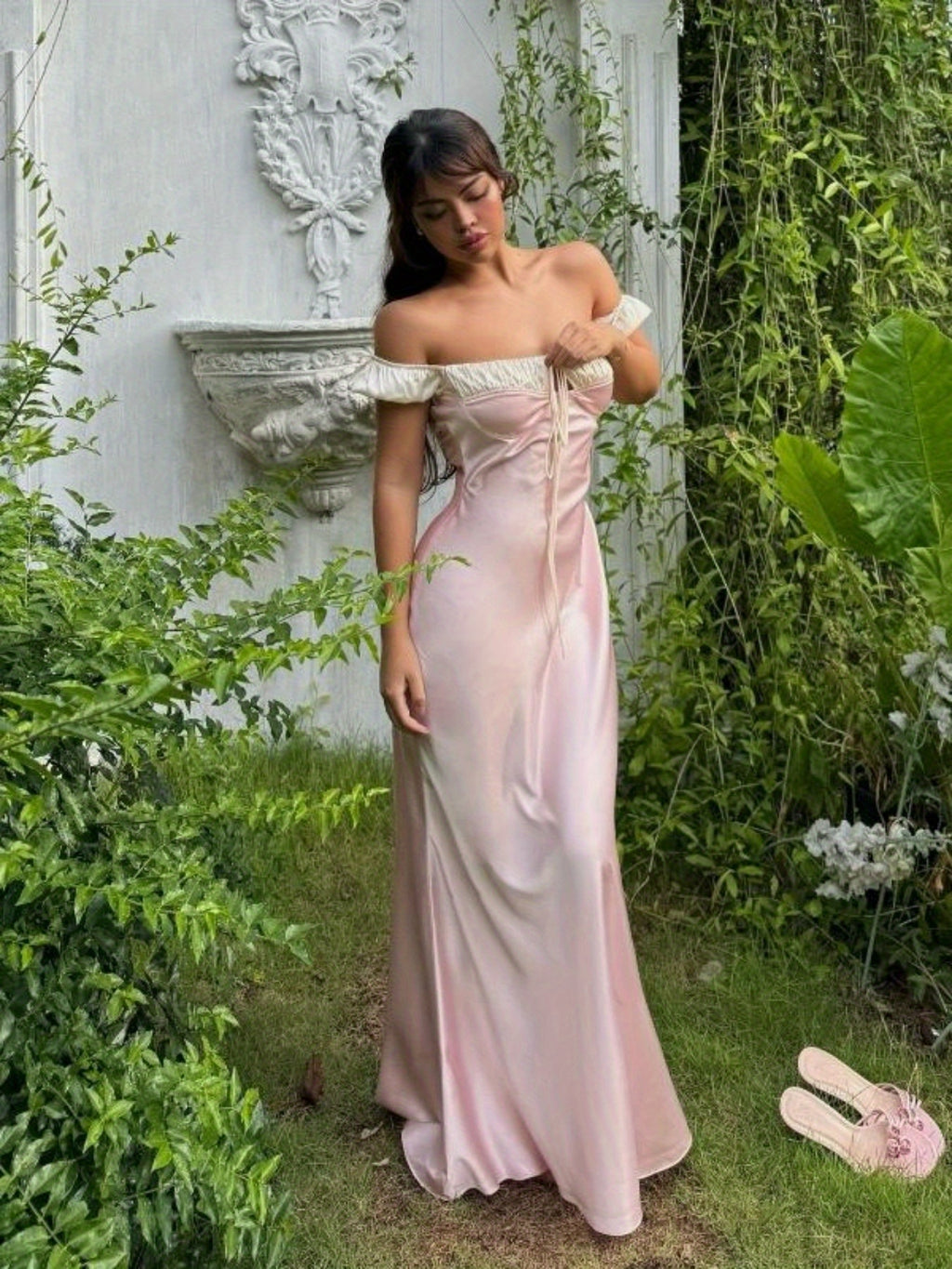 19445 1a-050 Vestido sin hombros con mangas abullonadas 1 Pza