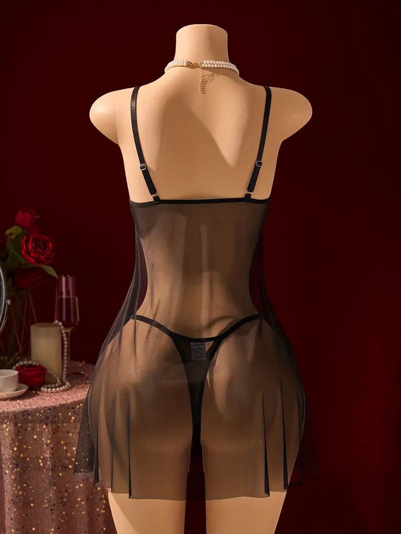 19933 1a-123 Camisón Elegante con Encaje a Contraste 2Pzs