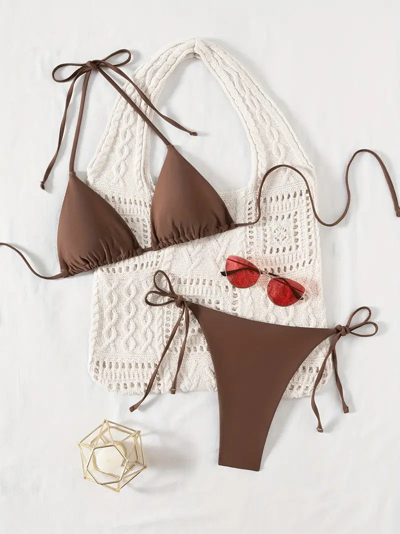 19871 1a-021 Bikini enterizo con tirantes al cuello y tanga 2Pzs