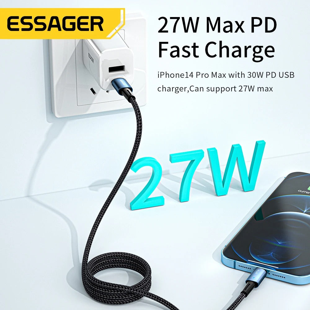 12733 2t-001 Essager-Cable USB tipo C de carga rápida para IPhone