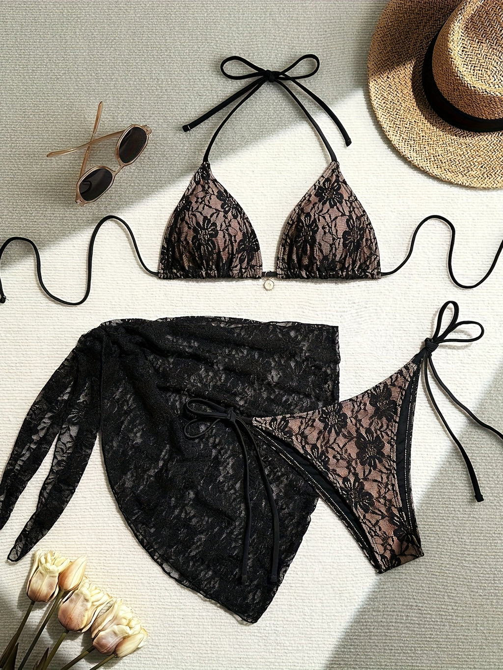 19450 1a-038 Conjunto Bikini Floral 3 Pzas