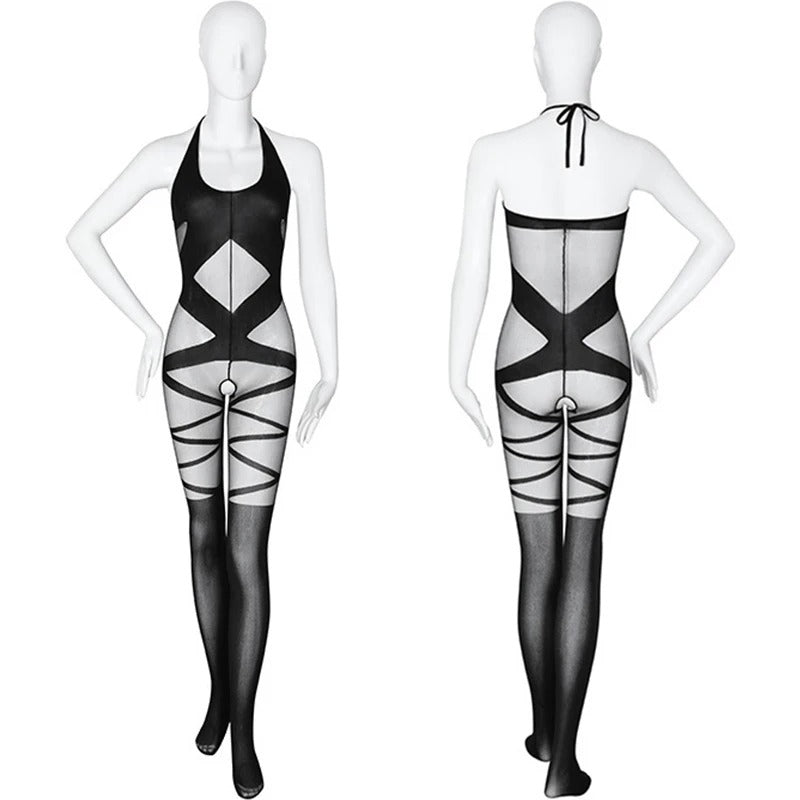 13443 2a-03-09 Traje de juego de rol sexy con correas de gasa fina de malla