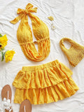 19883 1a-021 Conjunto bralette con escote en v y espalda deubierta, falda mini 2Pzs
