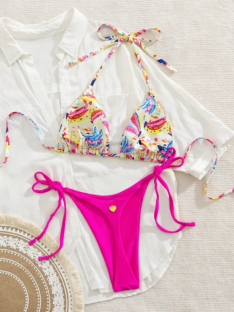 19681  id-301 Conjunto de Bikini a Cuadros con Copas Push-Up, Estilo Japonés y Coreano 2 Pzs