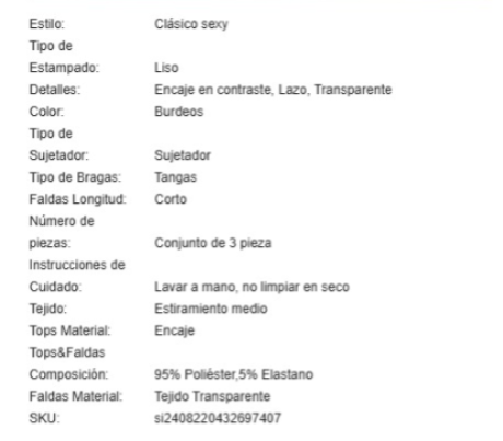 19486 ID-265 Lenceria Classic Sexy 3 Pzas