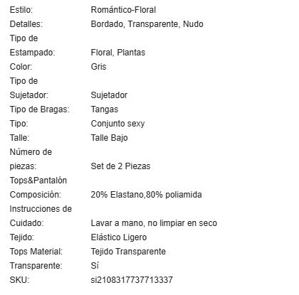 19398 ID-263 Set de lencería con bordado de mariposa 2 Pzas