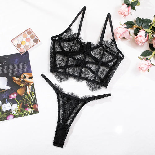 18970 ID-263 Conjunto de lencería Sexy de encaje Floral 2 Pzas